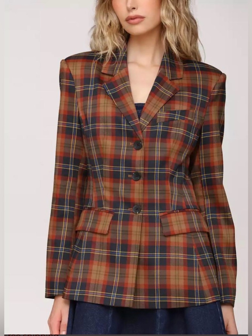 Avec Les Filles Button Front Spread Hourglass Blazer in Rust & Navy Large